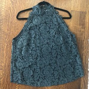 HIGH NECK LACE GREY TOP
